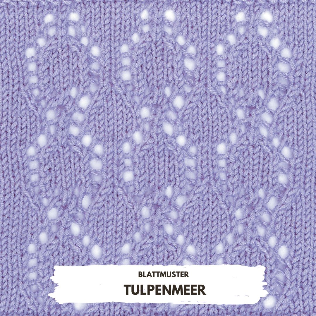 Fliederfarbenes handgestricktes Tulpenmuster, elegant und detailreich. Perfekt für modische DIY-Projekte.