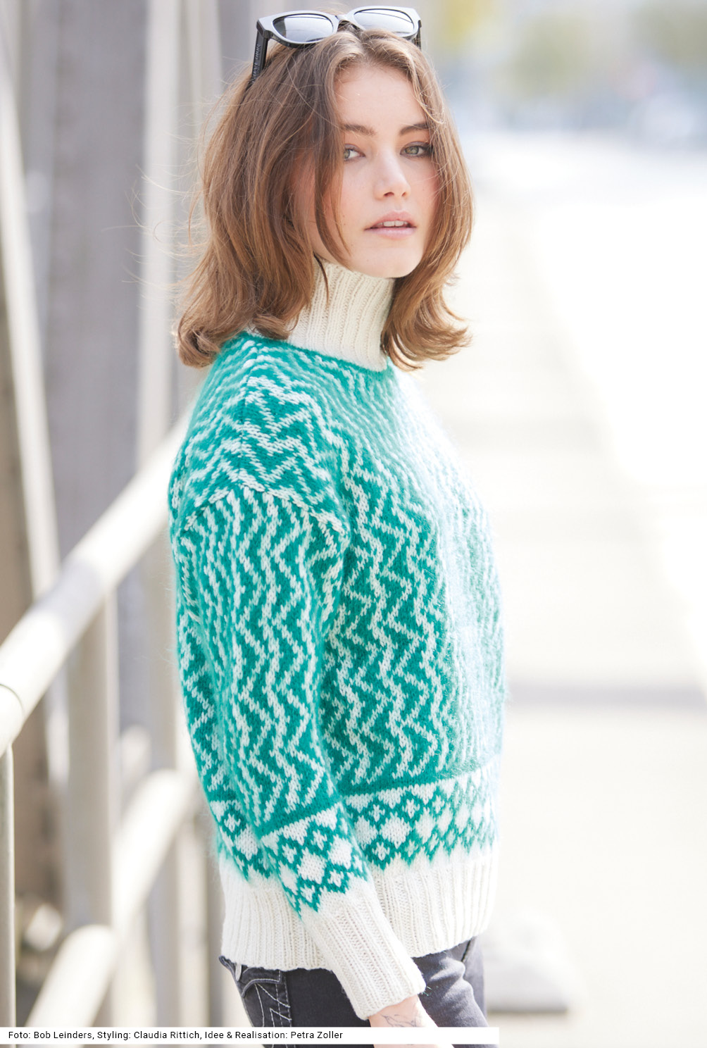 Modellansicht Bild 4: Pulli mit Jacquardmuster in Weiß und Grün