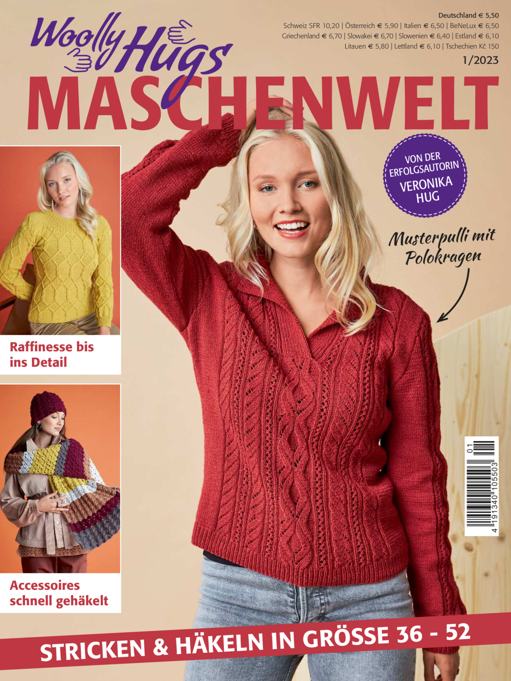 Magazin Produktbild: Woolly Hugs Maschenwelt Nr. 1/2023 - Stricken und Häkeln in Größe 36 - 52