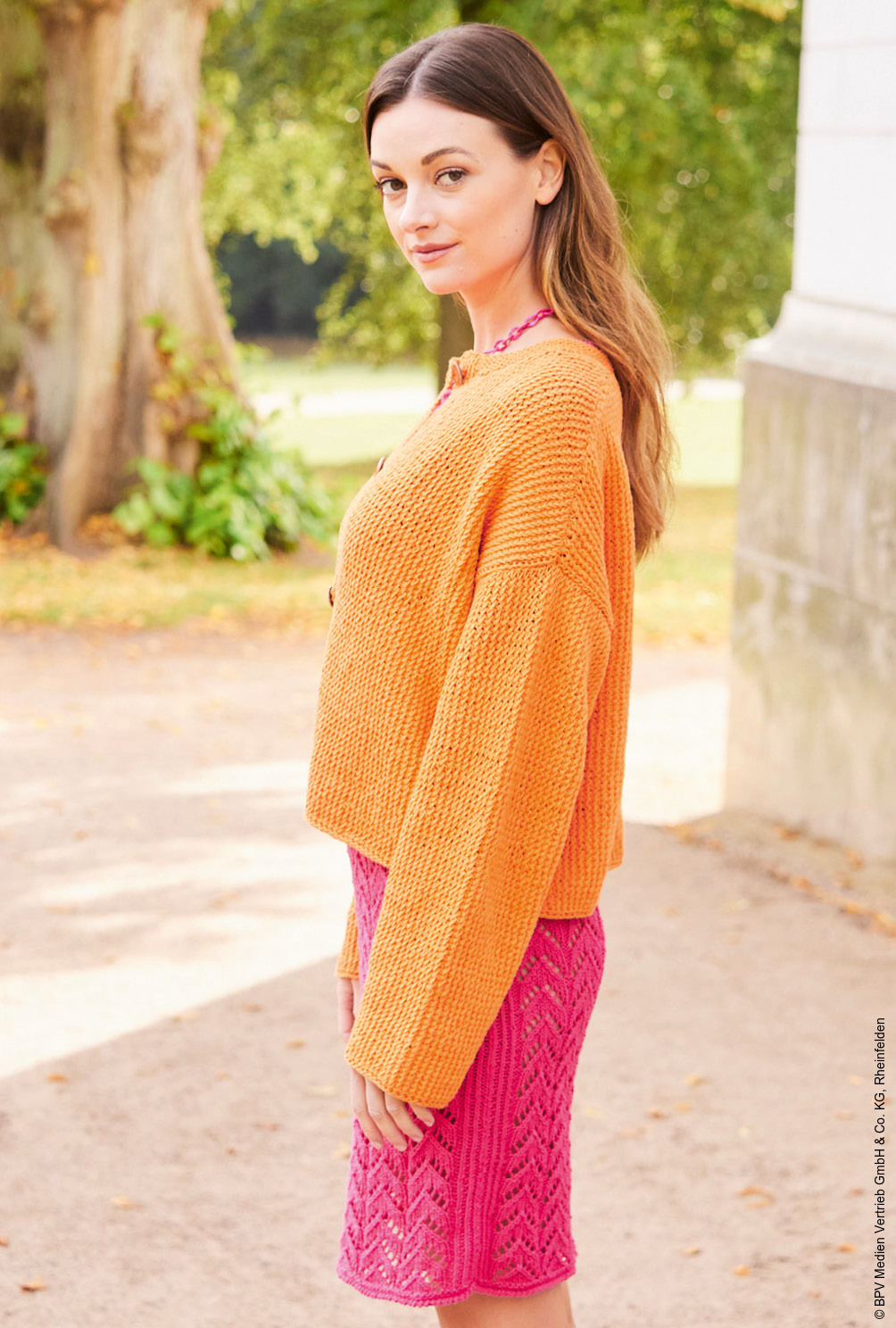 Set aus Jacke und Kleid in Fuchsia und Orange