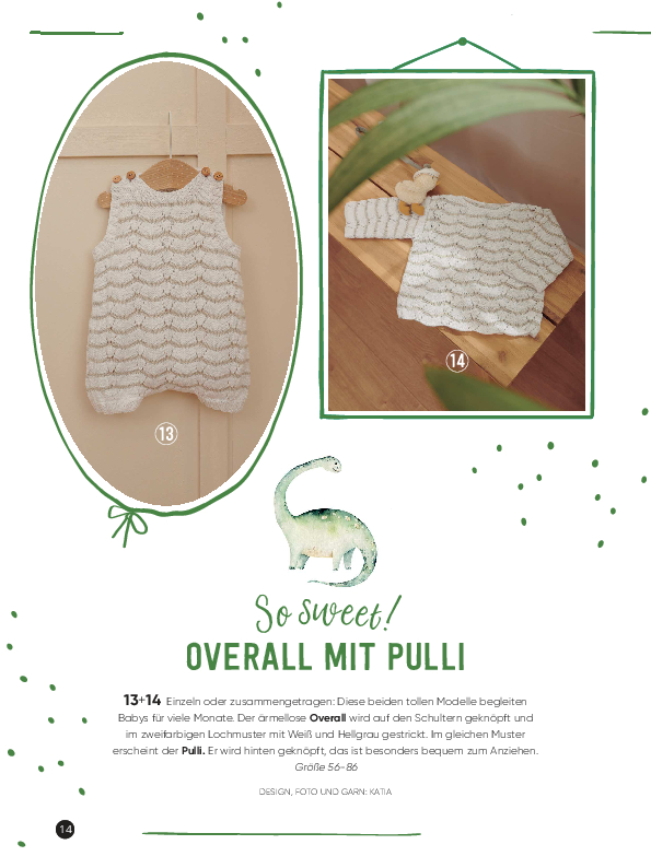 Handgestricktes, ärmelloses, weiß-graues Rautenmuster. Set aus Overall und Pullover, ideal für Babys, modisch.