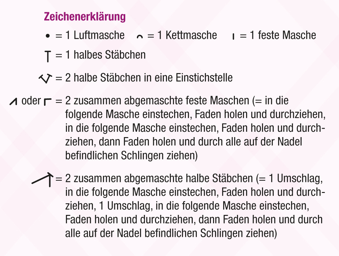 Anleitung mit Häkelzeichen und Erklärungen, modisch, handgemacht, DIY.