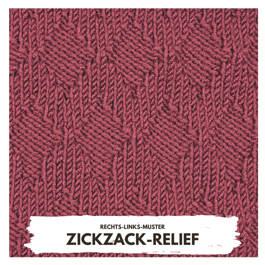 Bordeauxfarbenes, zickzackartiges Reliefmuster. Handarbeit, modisch, texturiert.