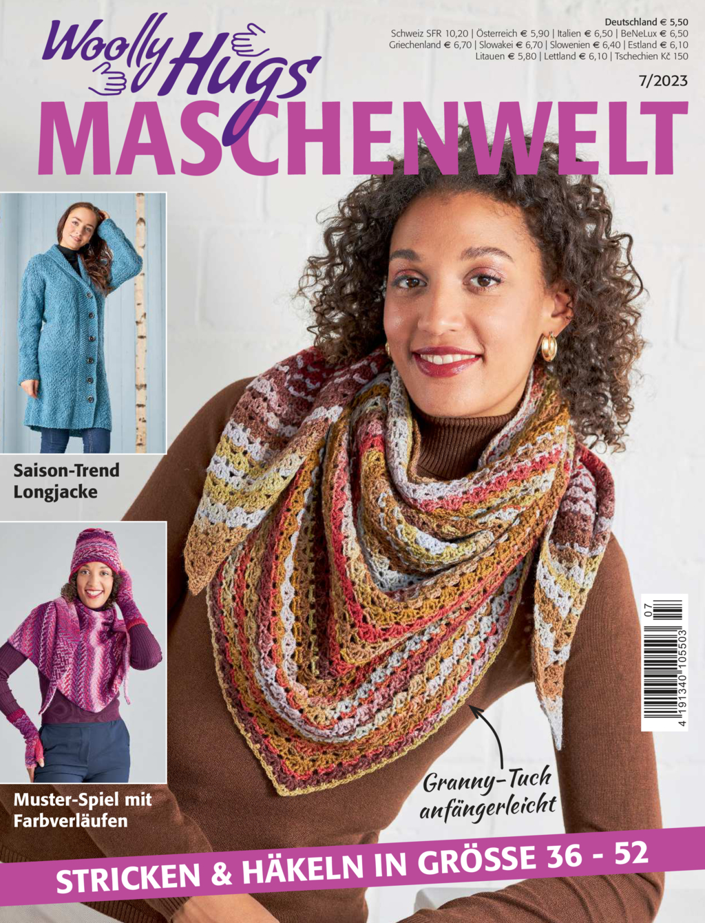 Magazin Produktbild: Woolly Hugs Maschenwelt Nr. 7/2023 - Stricken und Häkeln in Größe 36 - 52