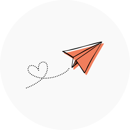 Roter Papierflieger mit Herzlinie, handgezeichnet, minimalistisch, kreativ, DIY-Charme.