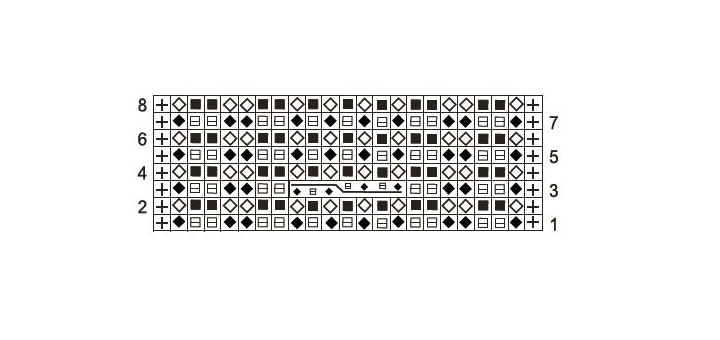 Komplexes Strickmusterdesign, schwarz-weiß, geometrische Formen. Ideal für handgemachte Projekte und DIY-Enthusiasten.