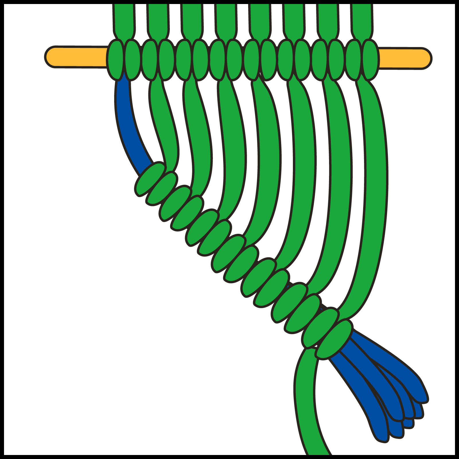 Modisches Makramee-Design in Grün und Blau, handgemachter Knotenstil.