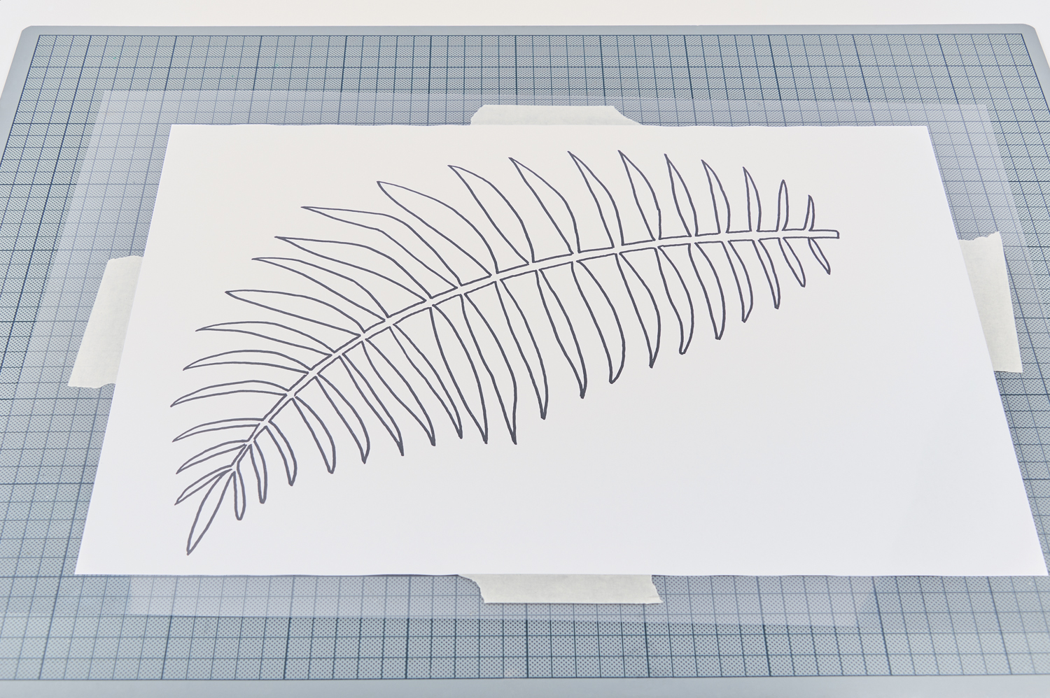 Lineares Blattmuster auf weißem Hintergrund. Schlicht, minimalistisch, perfekt für DIY-Projekte.