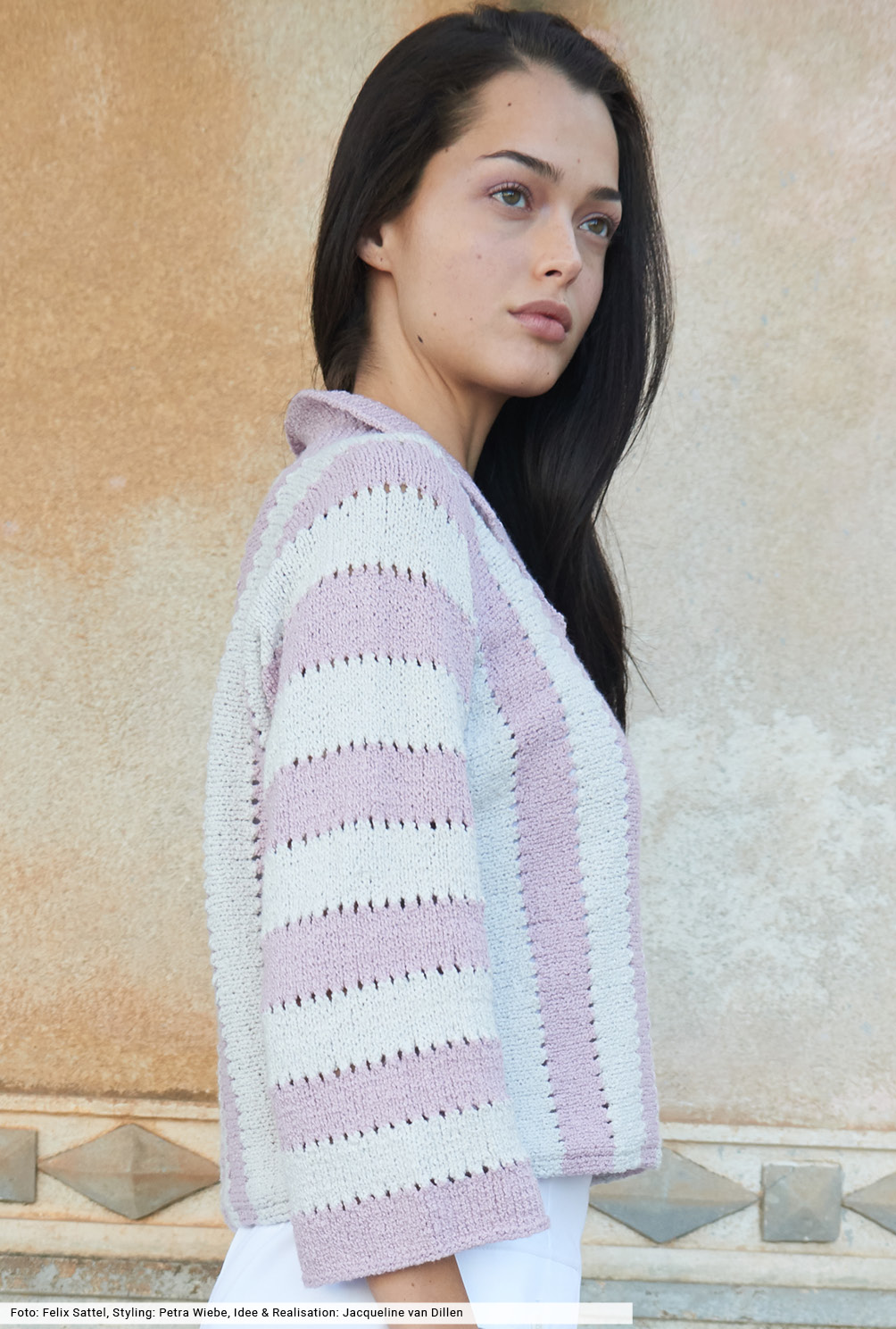 Modellansicht Bild 4: Quergestrickte Streifenjacke