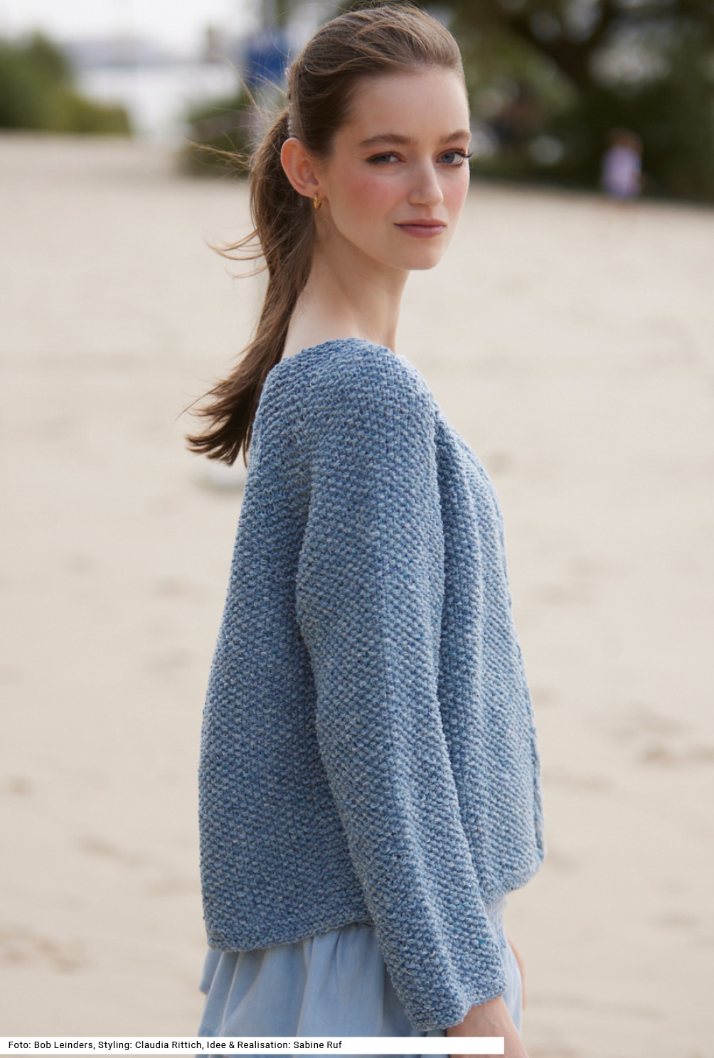 Modellansicht Bild 4: Pulli (RVO) mit Perlmuster und Zopf in Blau