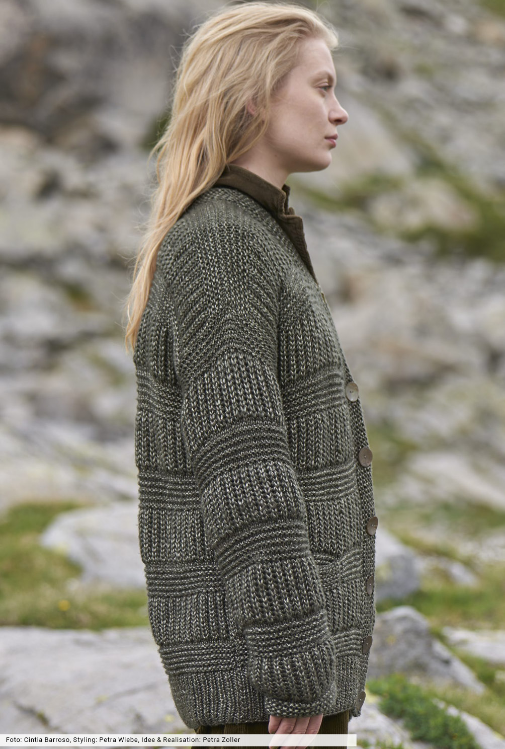 Modellansicht Bild 4: Patentmuster-Jacke mit Kraus-rechts-Streifen
