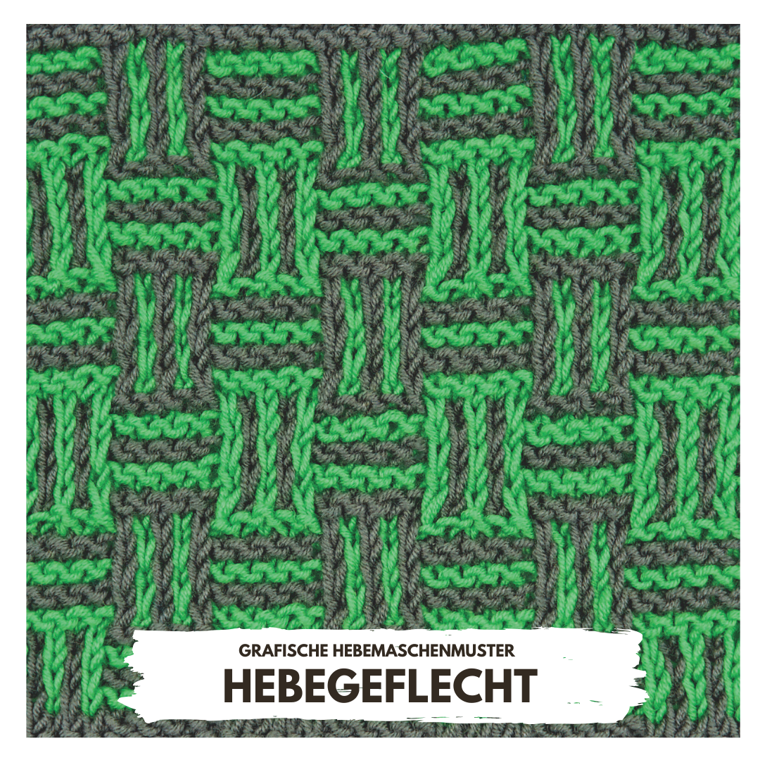 Grünes und graues Hebemaschenmuster, modisch, handgemacht, geometrisches Design. DIY-Optik.