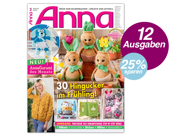 Anna - 12 Ausgaben lesen nur 9 bezahlen Bunte, gehäkelte Figuren und DIY-Strickmode. Kreative Muster, modisch und handgemacht. Perfekt für den Frühling!
