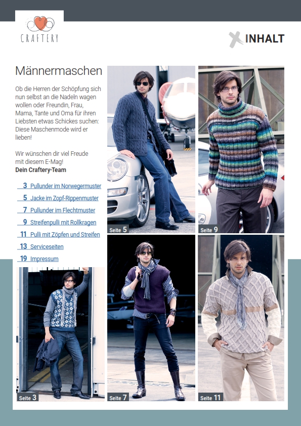 Modisch: Muster in Blautönen, Zopfmuster, Rollkragen; handgemacht, elegant, stilvoll, DIY-Charme.