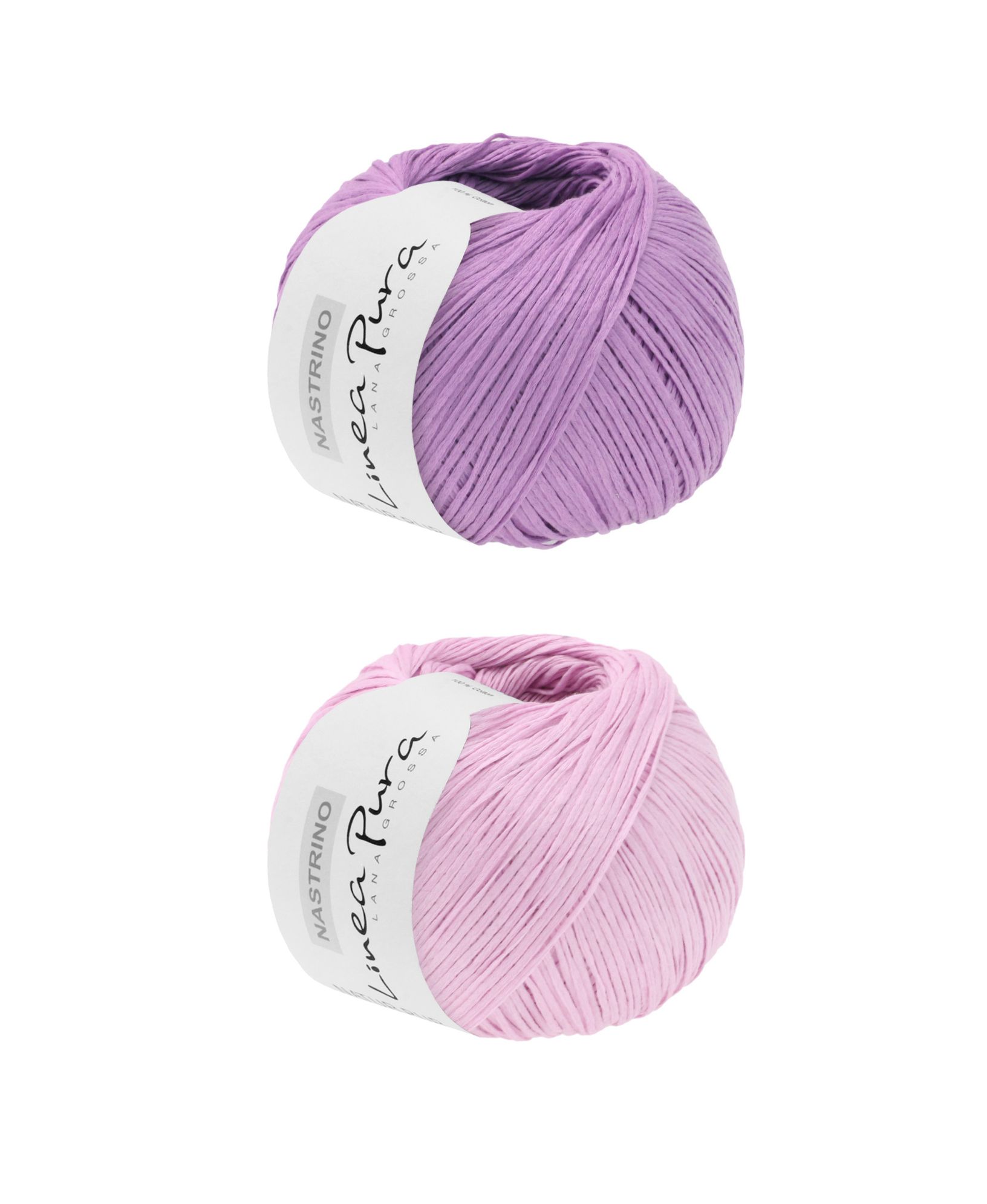 Zwei Garnknäuel in zartem Lila und Rosa. Ideal für handgemachte Projekte, modisch und individuell.