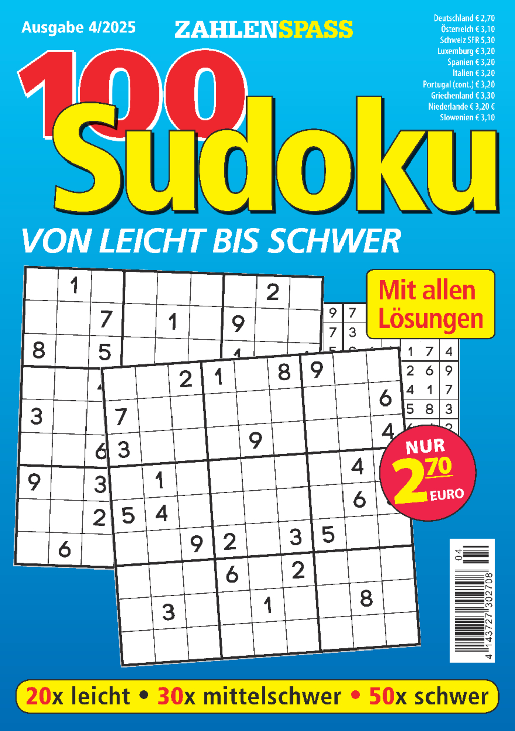 Magazin Produktbild: 100 Sudoku von leicht bis schwer - 4/2025