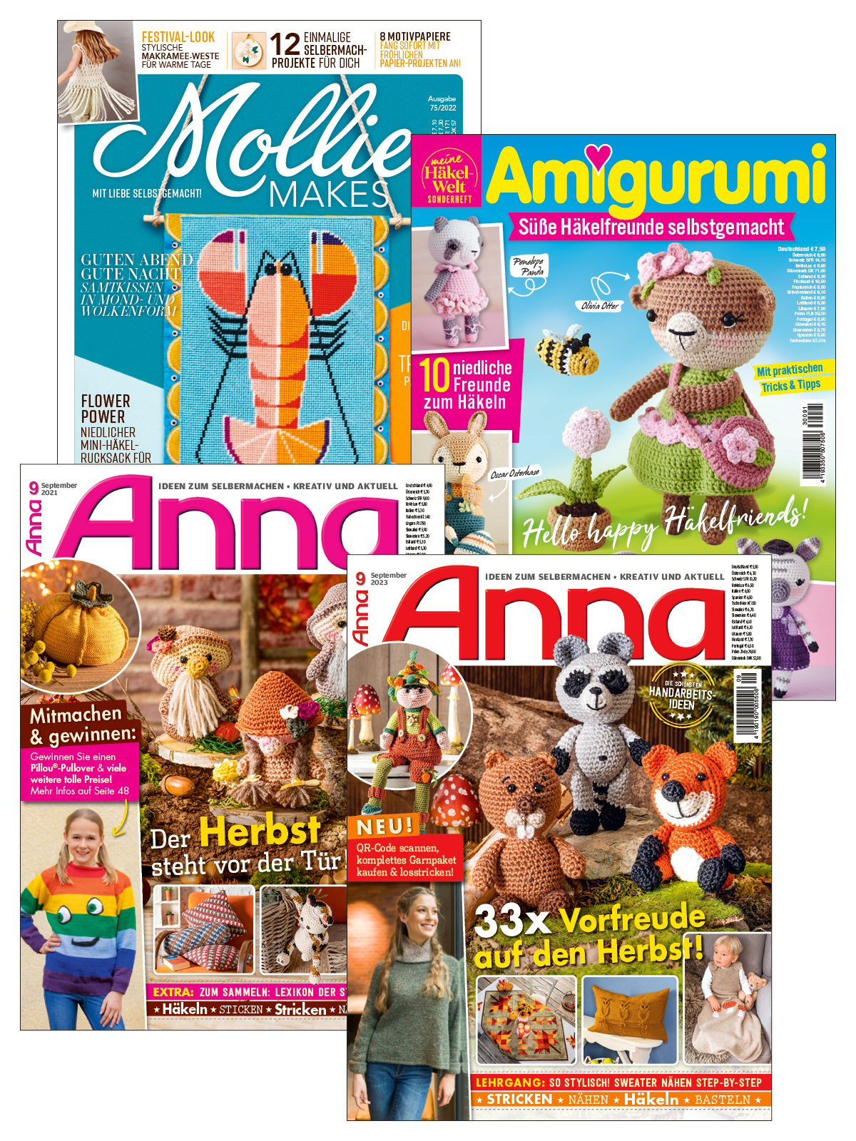 Anna Bundle AaBu2/23: Anna 23 009+21 009 + Mollie Makes 22 075 + Meine Häkelwelt SH HÄ 091 Sparpaket Produktbild: Anna Bundle AaBu2/23: Anna 23 009+21 009 + Mollie Makes 22 075 + Meine Häkelwelt SH HÄ 091