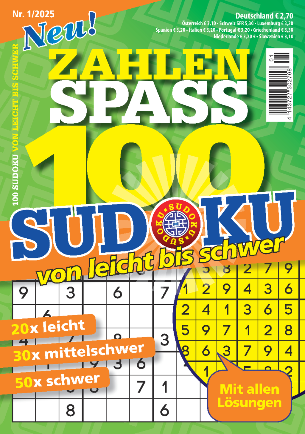 100 Sudoku von leicht bis schwer - 1/2025 Magazin Produktbild: 100 Sudoku von leicht bis schwer - 1/2025