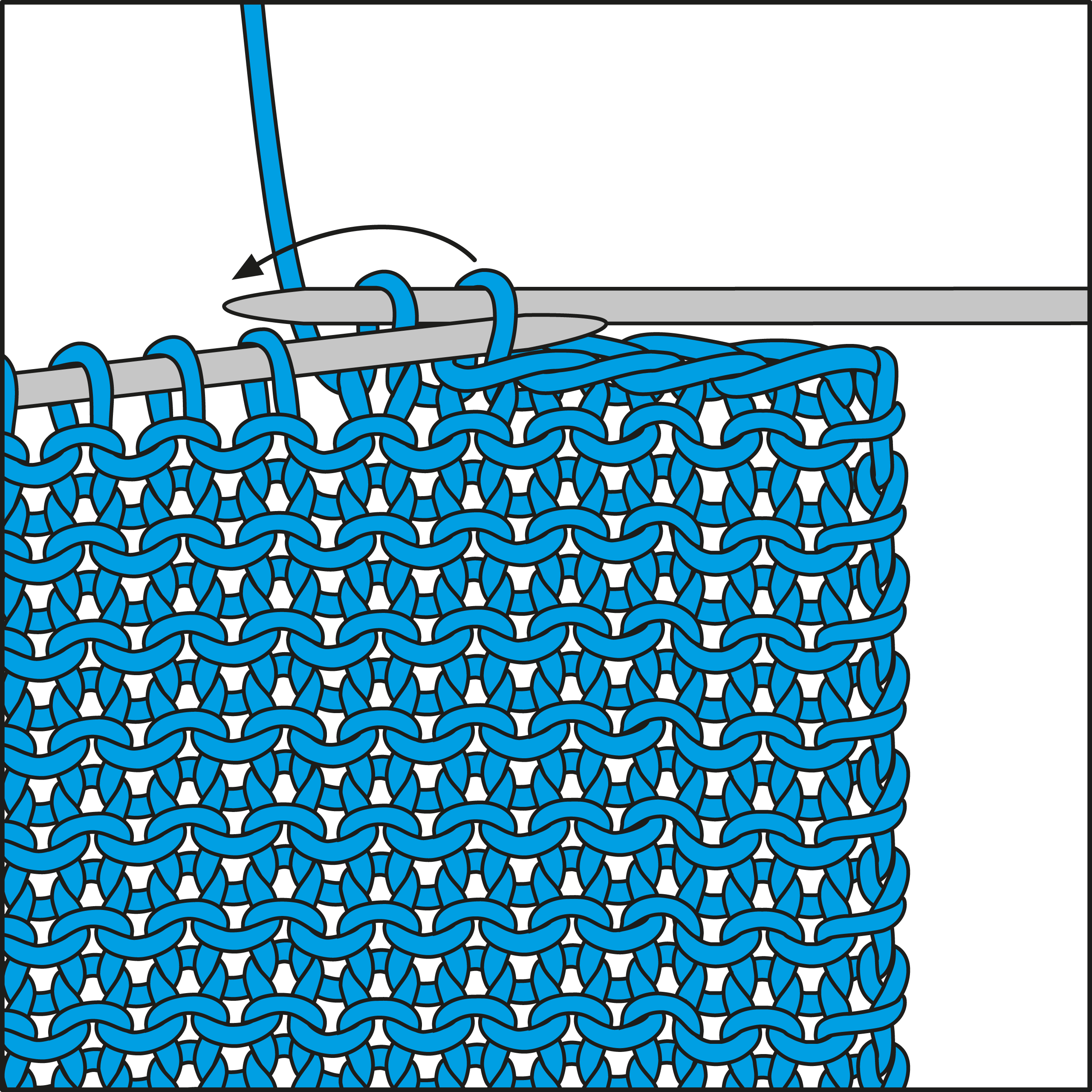 Modisches, handgestricktes Muster in leuchtendem Blau mit dichtem, gleichmäßigem Maschenbild.