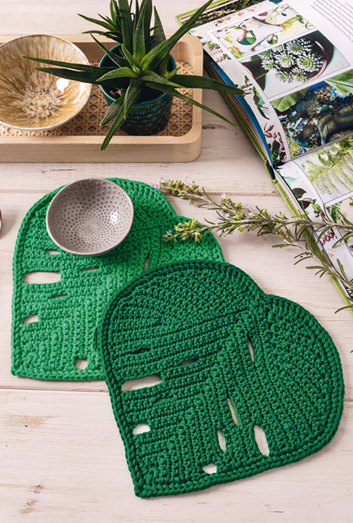 Modellansicht Bild 3: Gehäkelte Monstera, dekorativer Übertopf und passende Platzsets