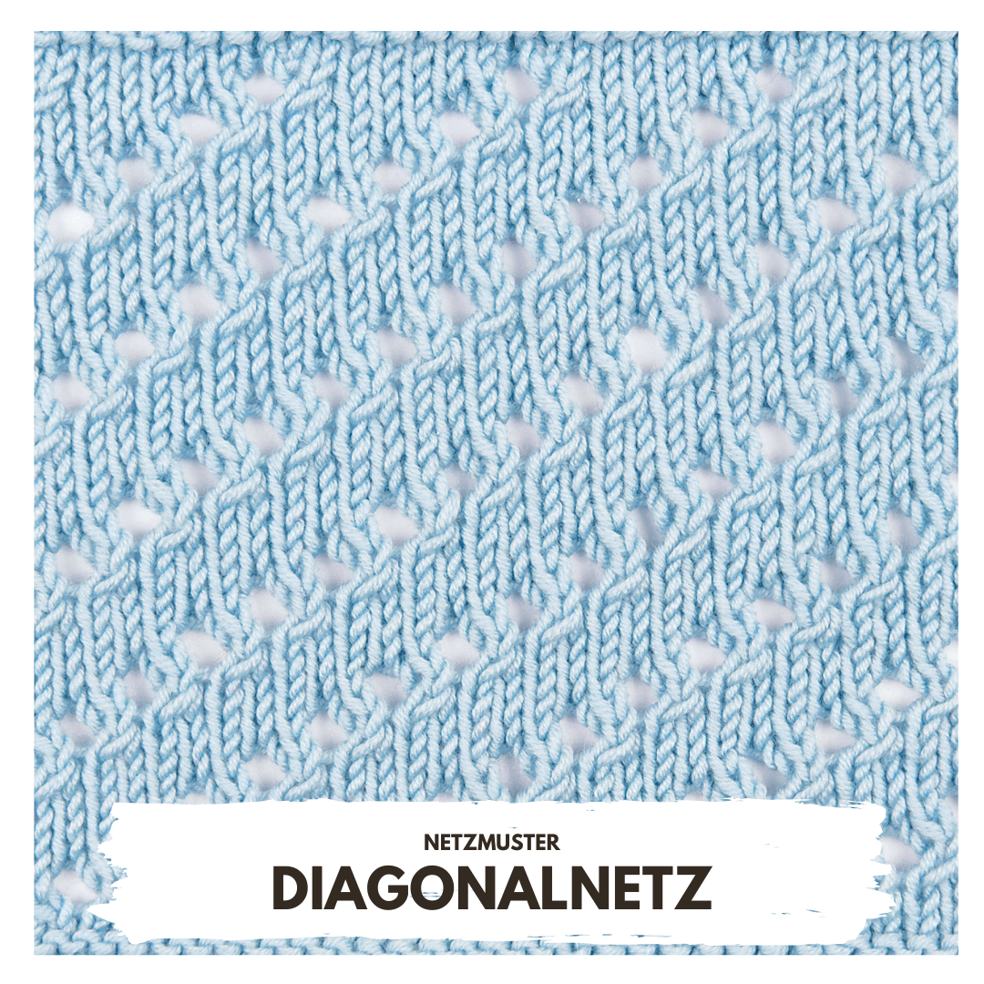 Hellblaues gestricktes Netz, diagonales Muster, modisch, handgemacht, ideal für DIY-Projekte.