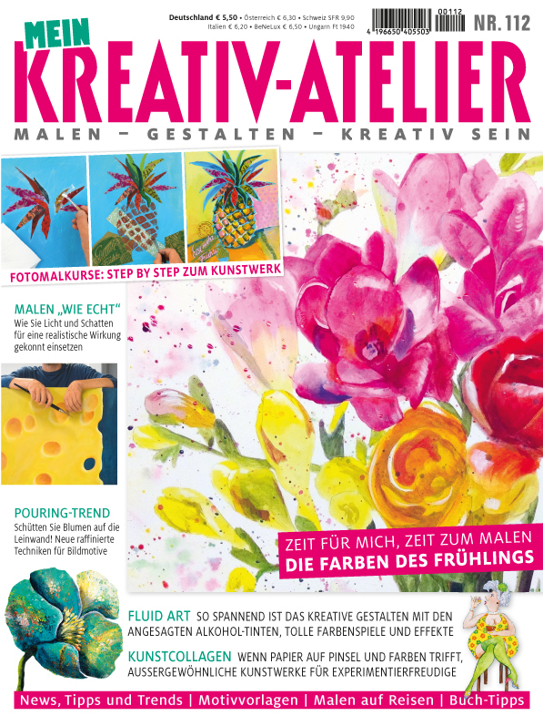 Helle Aquarellblumen, dynamische Farbexplosion, verspielte Muster; DIY-inspiriert, kreativ und lebendig.