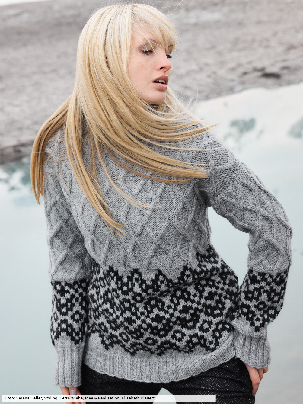 Modellansicht Bild 1: Rautenpulli mit Jacquardpasse