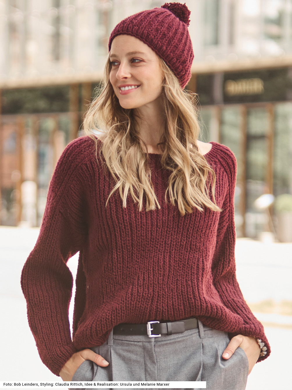 Modellansicht Bild 1: Pulli und Mütze mit Patentmuster