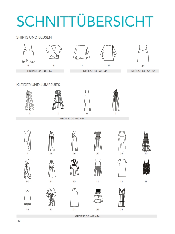 Modische Schnittmuster für Shirts, Blusen und Kleider; klarer DIY-Stil, vielseitig und elegant.