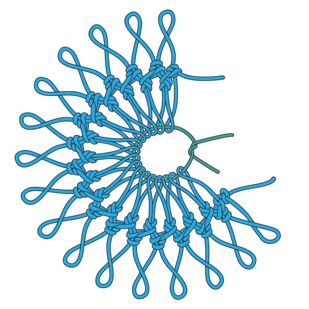 Blaues, handgemachtes Schlingenmuster, modisch und komplex, ideal für kreative DIY-Projekte.