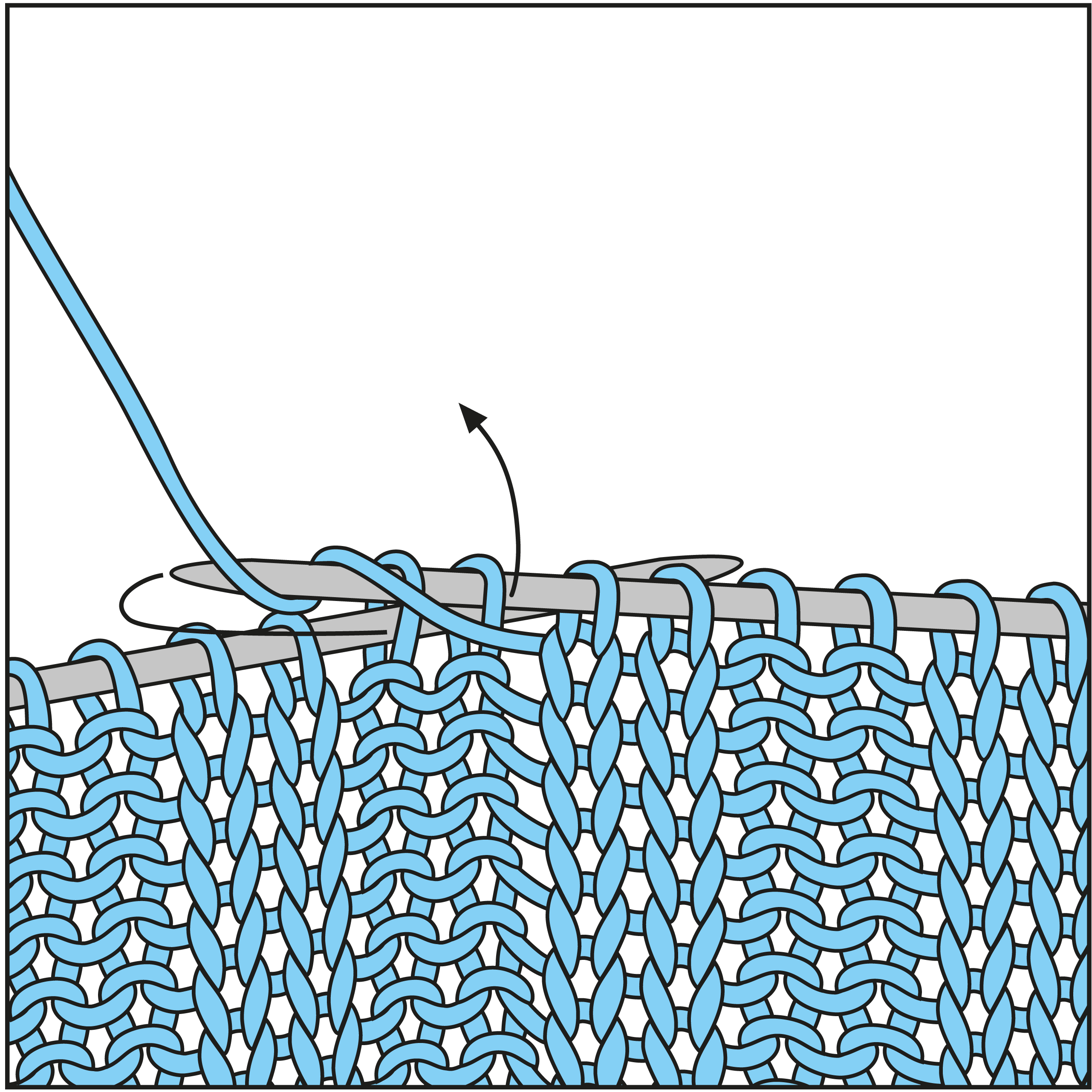 Handgemachte Maschen in Blau, modisches Strickmuster. Kreativ & diy.