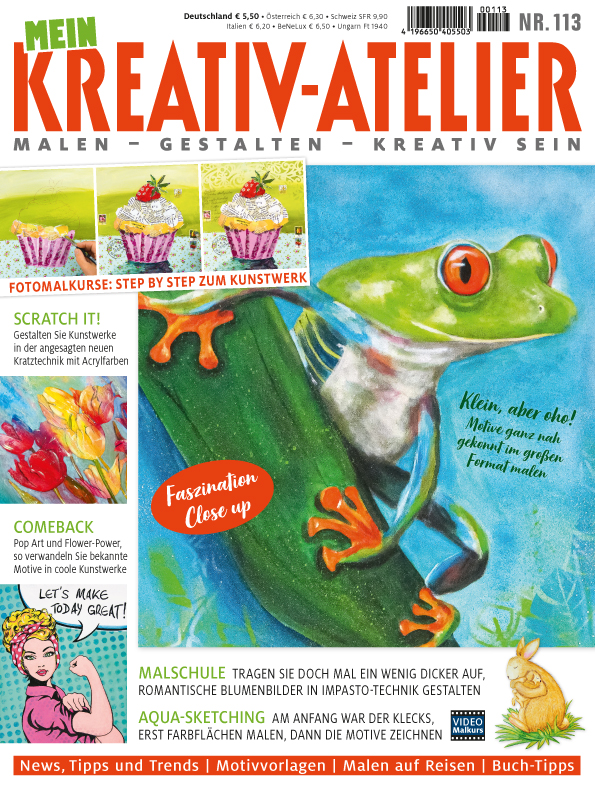 Bunte Farbkombinationen, handgemalte Muster und kreative, detailreiche Illustrationen.