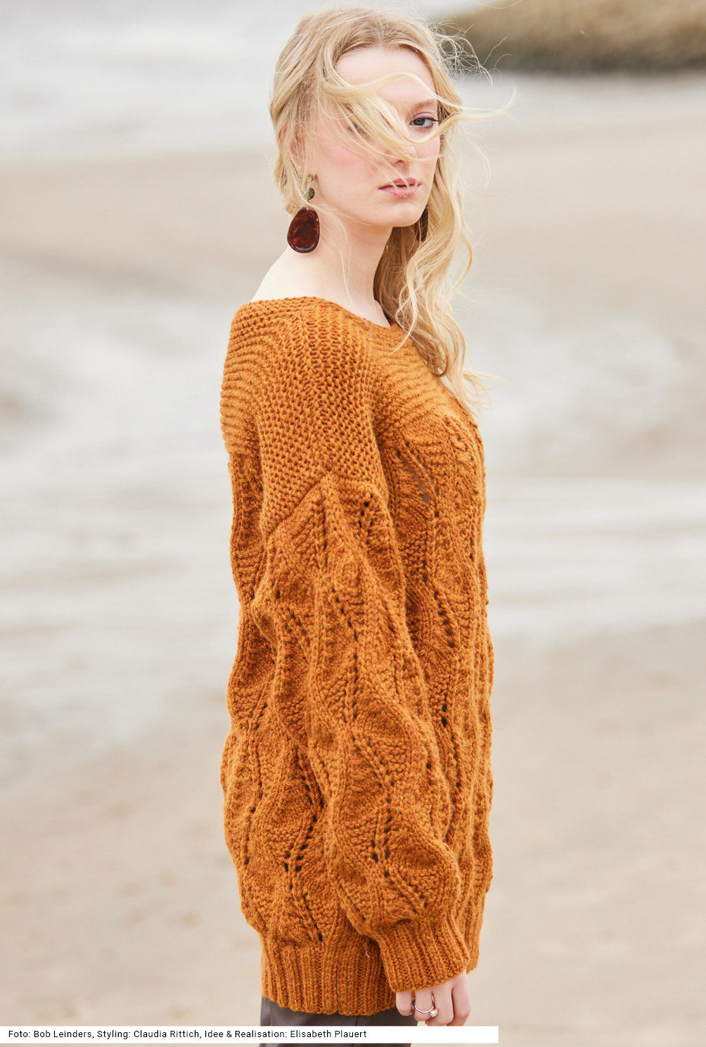Modellansicht Bild 4: Pulli mit Ajourmuster in Rostbraun