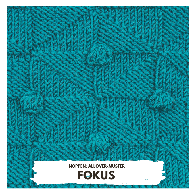 Türkis gestrickt, modisch, geometrisches Noppen-Muster, handgemacht, DIY-Charakter, stilvoll.