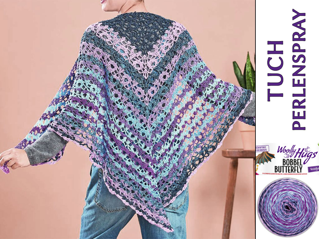Woolly Hugs Bobbel-Tuch gehäkelt, in den Farben Lavendel, Flieder und Blau