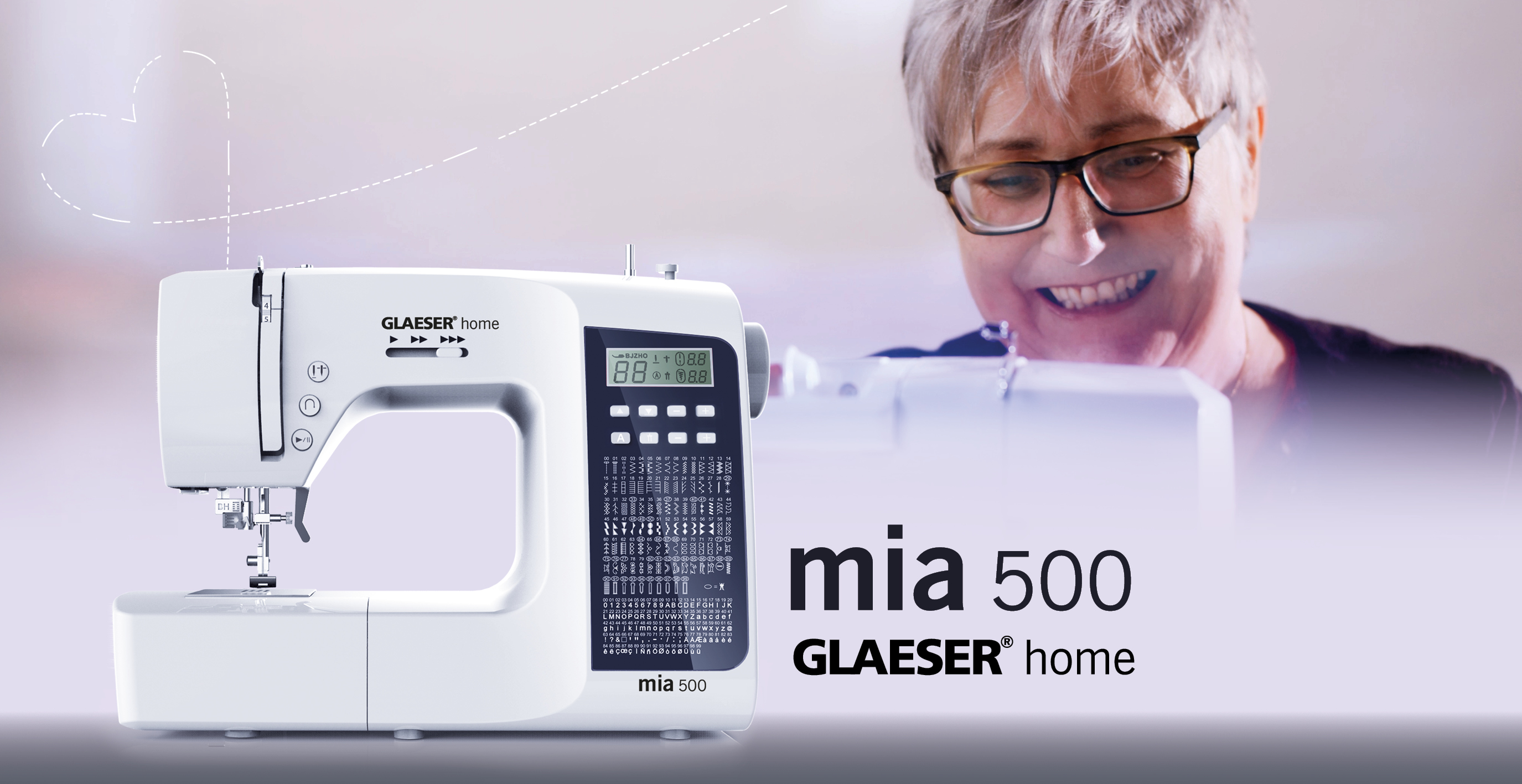 Weiße Nähmaschine, digital, minimalistisch, modern; ideal für DIY-Projekte und Handarbeiten.