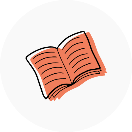 Offenes Buch-Icon: Oranges Cover, schwarze Linien, moderne Illustration. Schlicht, kreativ, stilvoll.