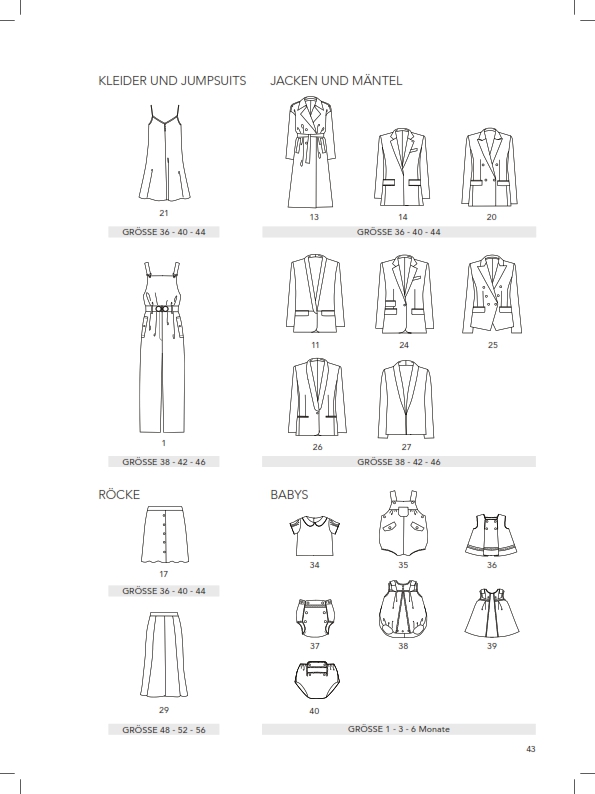 Schlichte, modische Designs in klassischer Linie. Kleider, Jacken & Babykleidung. Ideal für DIY-Handwerksprojekte.