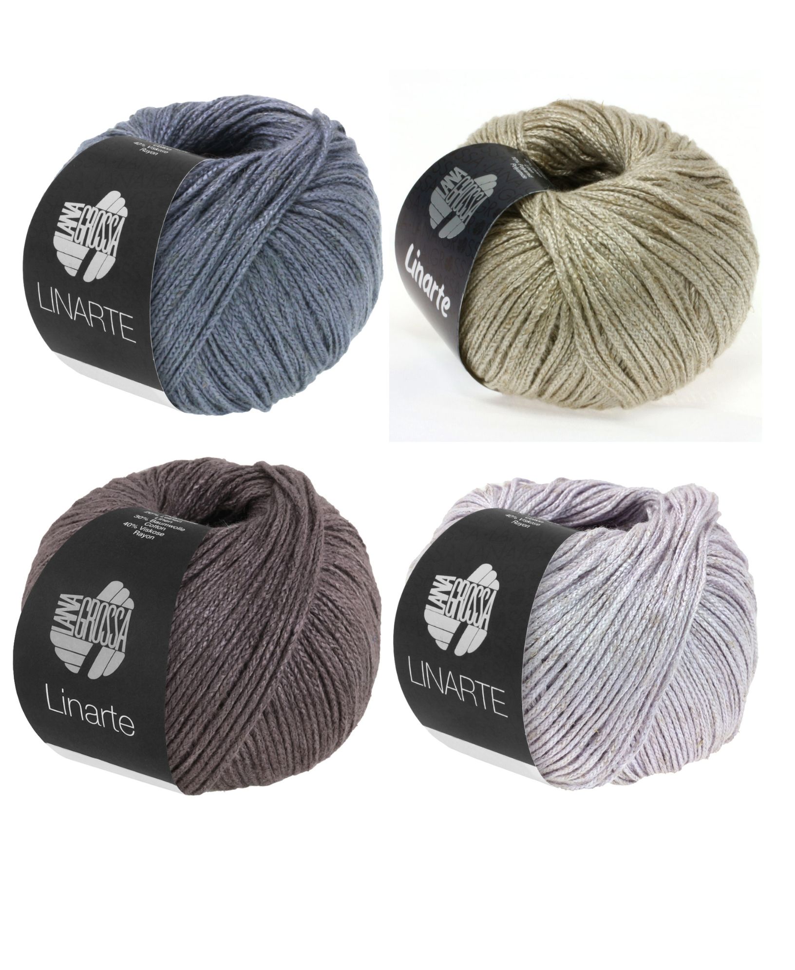 Stilvolle, modische Garne in Blau, Beige, Braun und Flieder. Perfekt für DIY-Projekte und Handarbeit.