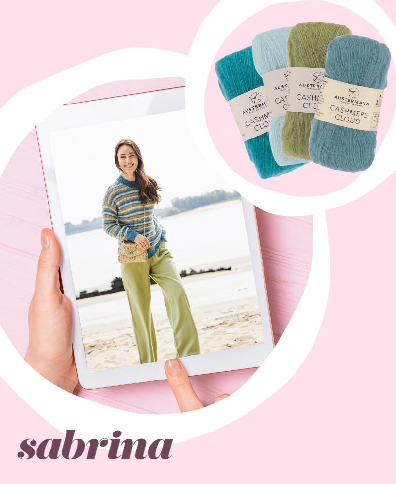 Strickset - Streifenpulli mit verschiedenen Mustern in Türkis, Blau- und Grüntönen