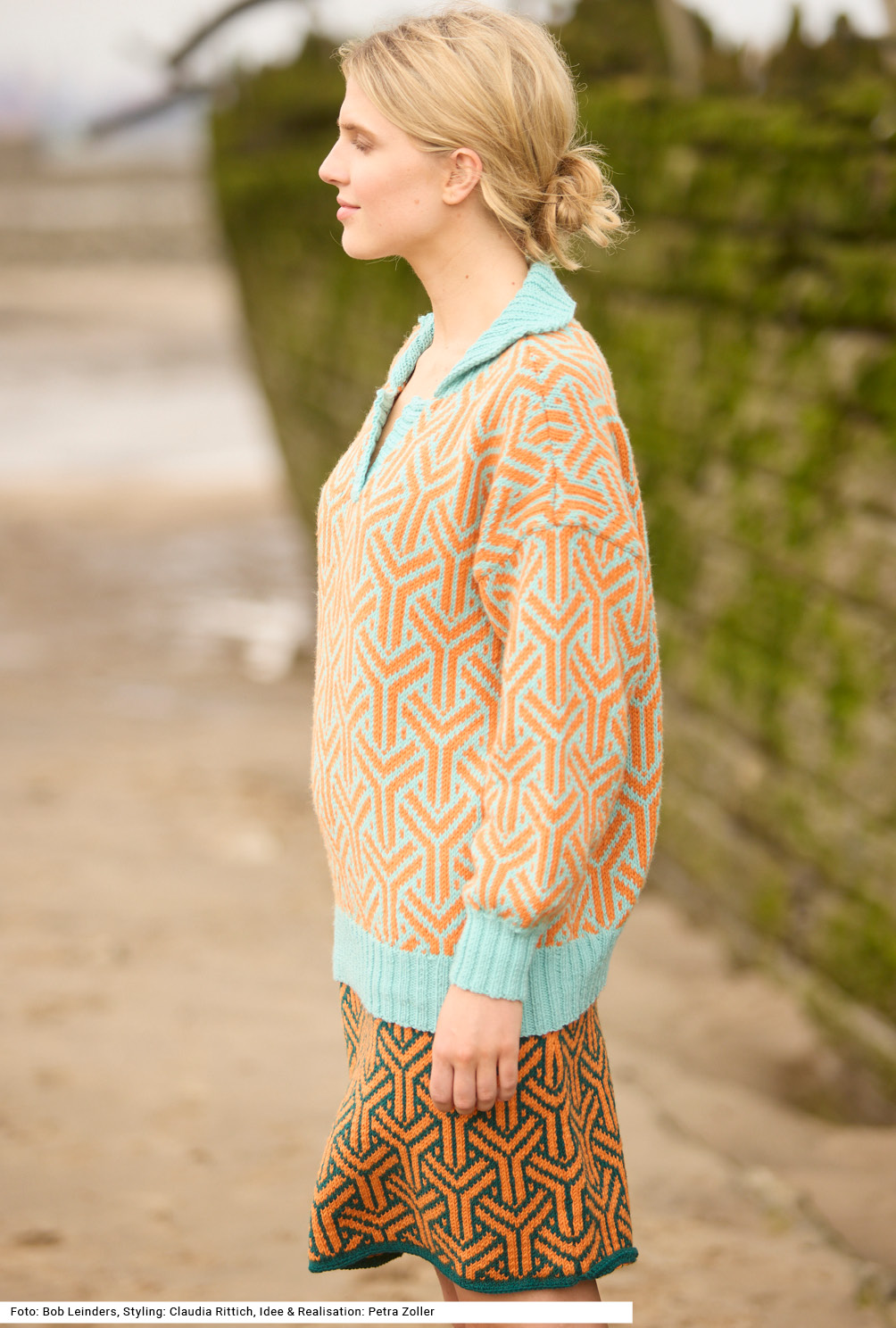 Modellansicht Bild 3: Pullover und Rock im Jacquardmuster