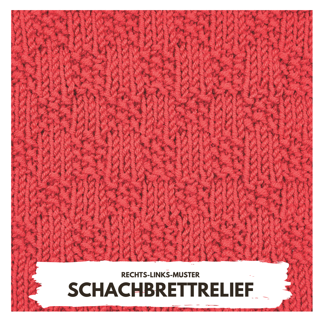 Rotes, gestricktes Schachbrettmuster; handgemacht, strukturreich, elegant design.