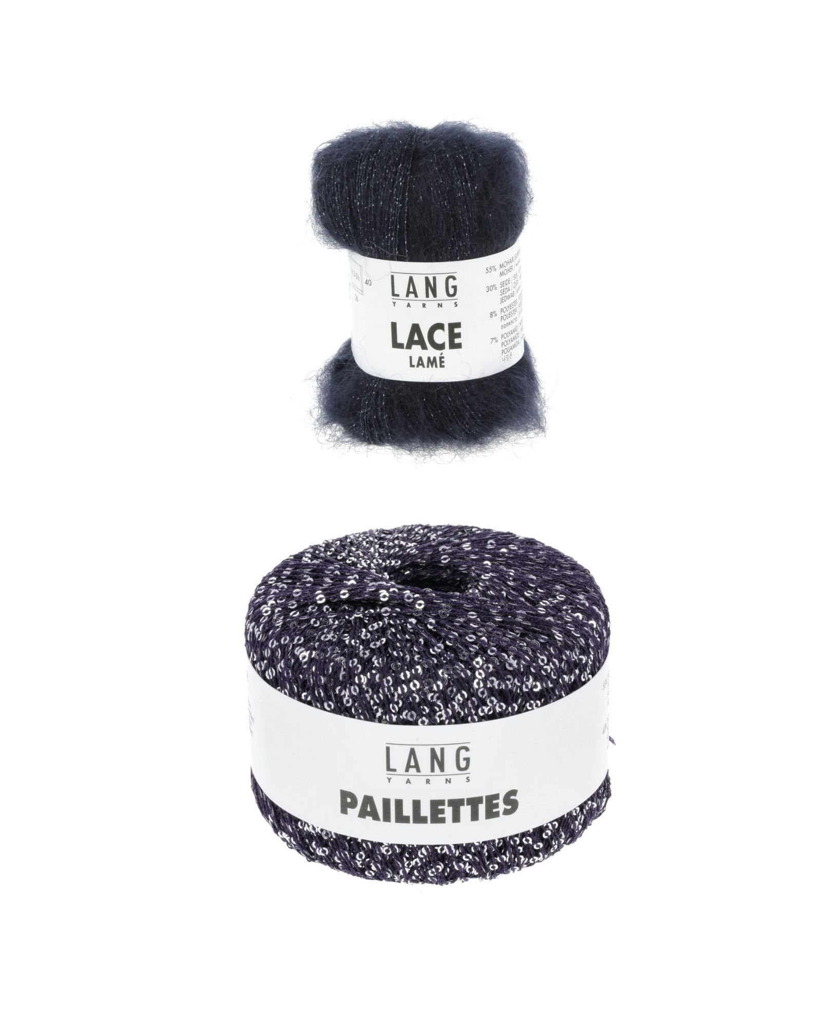 Dunkles Garn mit glitzernden Pailletten, ideal für modische DIY-Projekte. Luxuriöse Optik mit handgemachtem Charme.