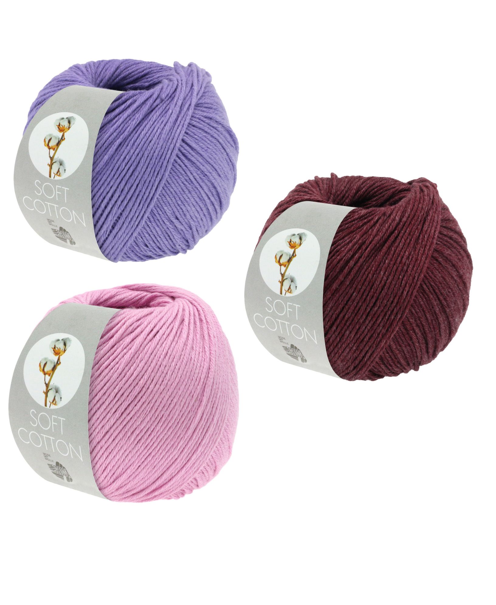 3 weiche Baumwollgarne in Lila, Pink, Rot-Braun. Perfekt für DIY & Handarbeiten. Modisch & vielseitig.