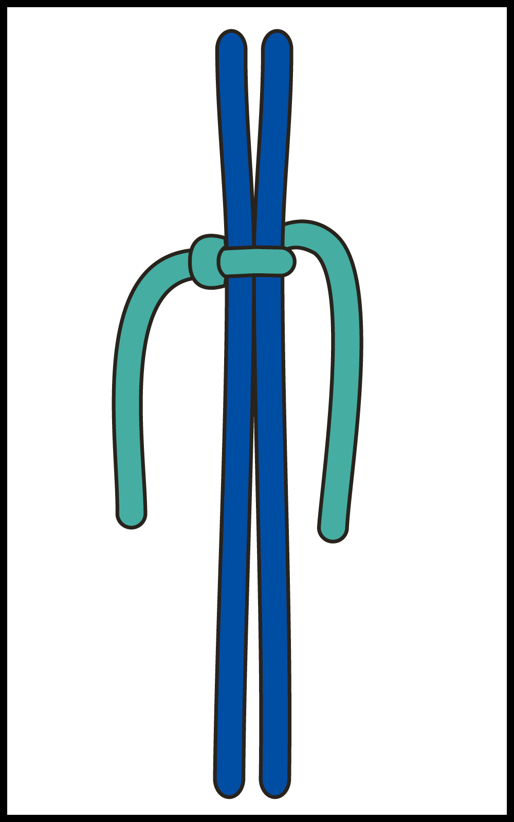 Zweifarbiger Knoten aus blau-grünen Schnüren, schlichtes Design, funktional, DIY-Charakter.