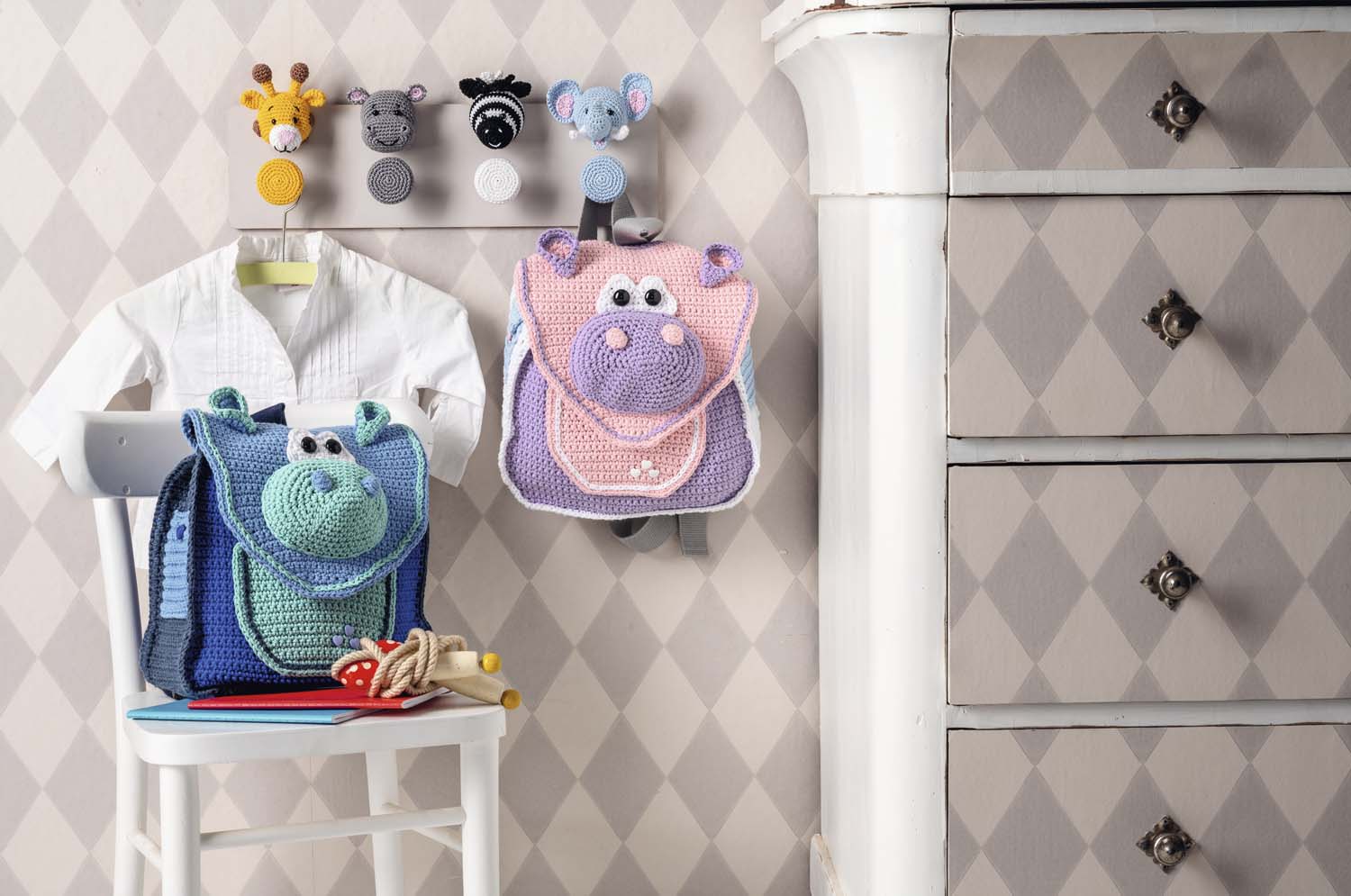 Handgemachte Rucksäcke, Tierdesigns, pastellfarben; kreativ & modisch.