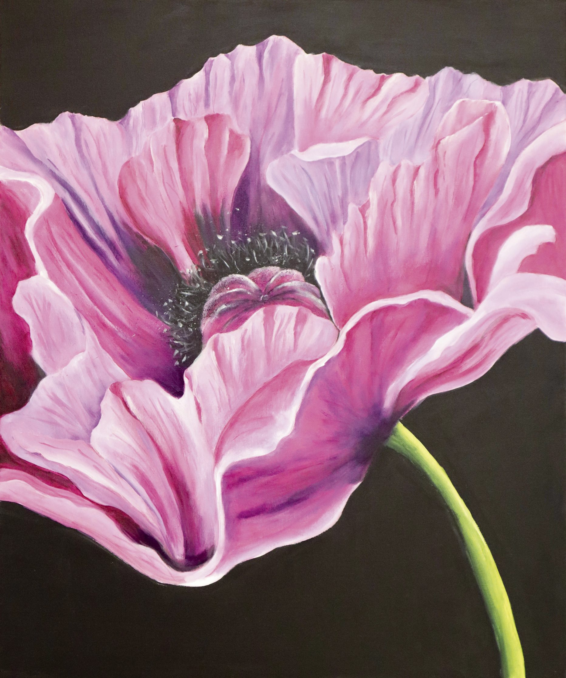 Kunstvolle Blüte in Rosa-Lila, detailreich und lebendig, wirkt handgemalt und zeigt filigrane Strukturen.