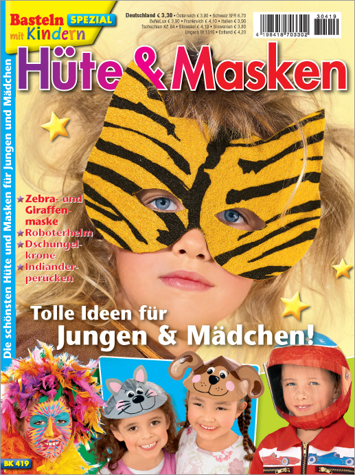 Bunte Tiermasken mit Tigerstreifen; kreativ, handgemacht und modisch für Kinder, ideal für fantasievolle Verkleidungen.