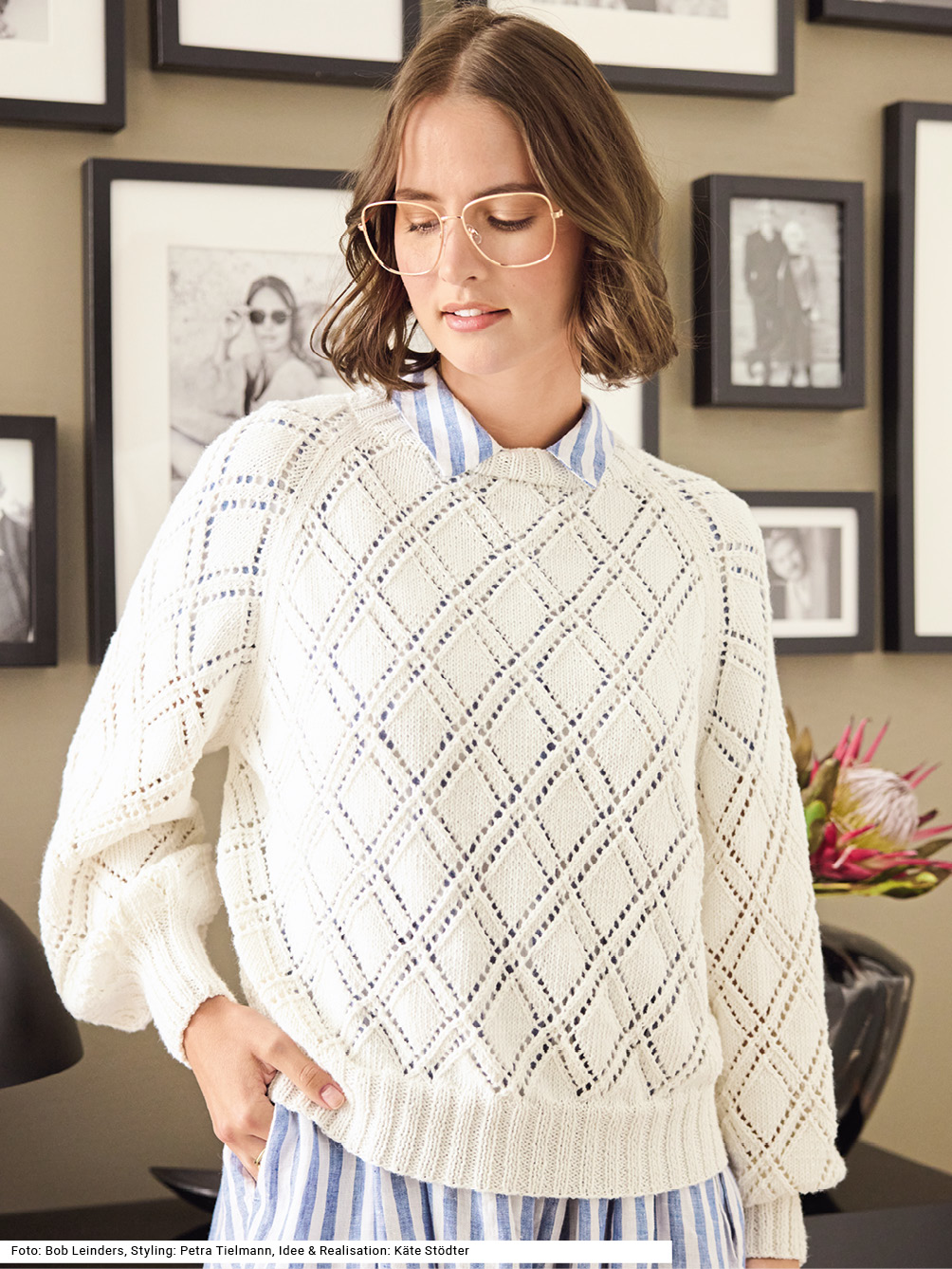 Modellansicht Bild 1: Pulli im Ajour-Rautenmuster