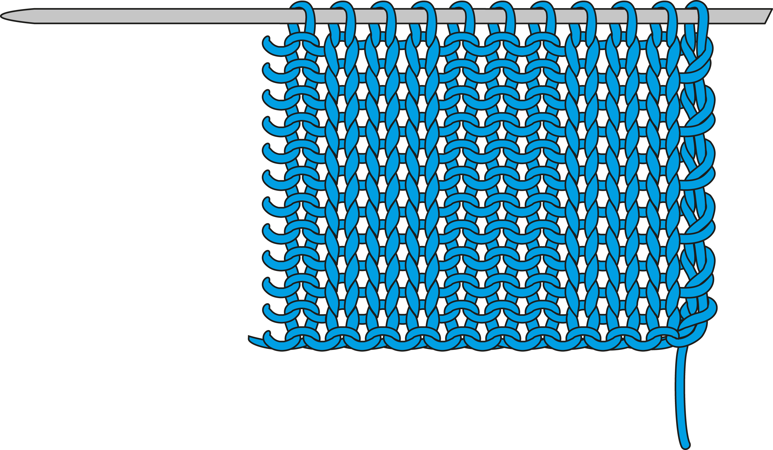 Leuchtend blaues Strickmuster auf Nadel, kunstvoll handgemacht und modisch.